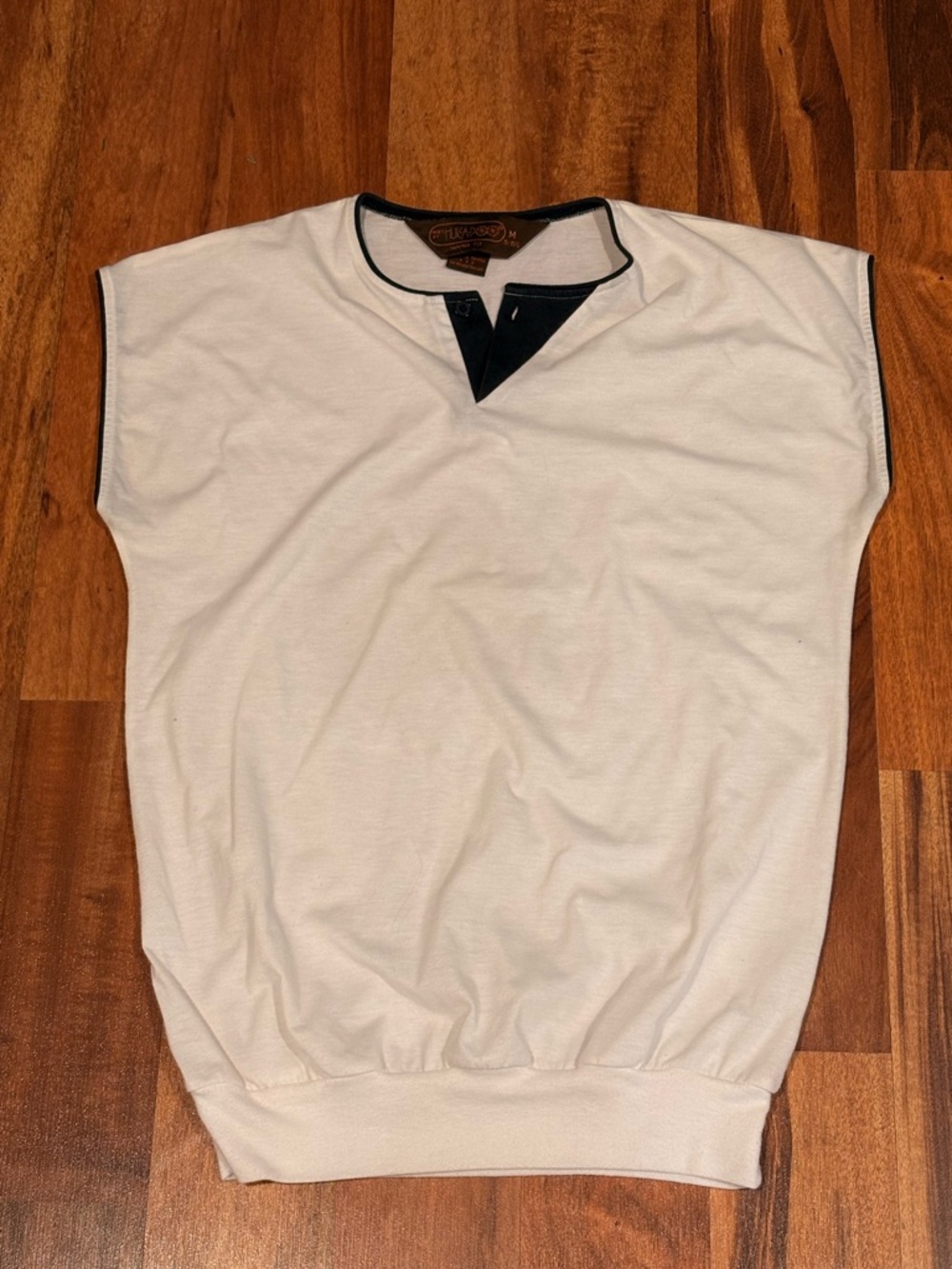 Vintage White Short-Sleeve Pullover with Black Trim